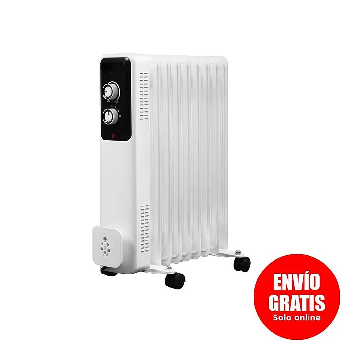 Purline Radiador de aceite Soleil - 800 W - 2.000 W, Blanco, 25 x 44 x 60 cm - Radiador de aceite blanco con dos mandos de control, luz indicadora roja y ruedas.