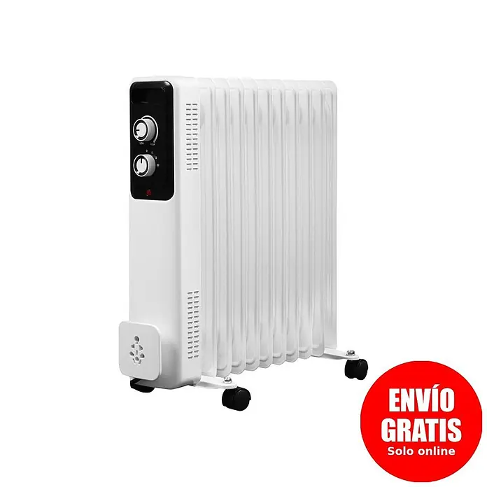 Purline Radiador de aceite Soleil - 1.000 W - 2.500 W, Blanco, 24 x 47 x 55 cm - Radiador eléctrico de aceite blanco con controles ajustables y ruedas para fácil movilidad.