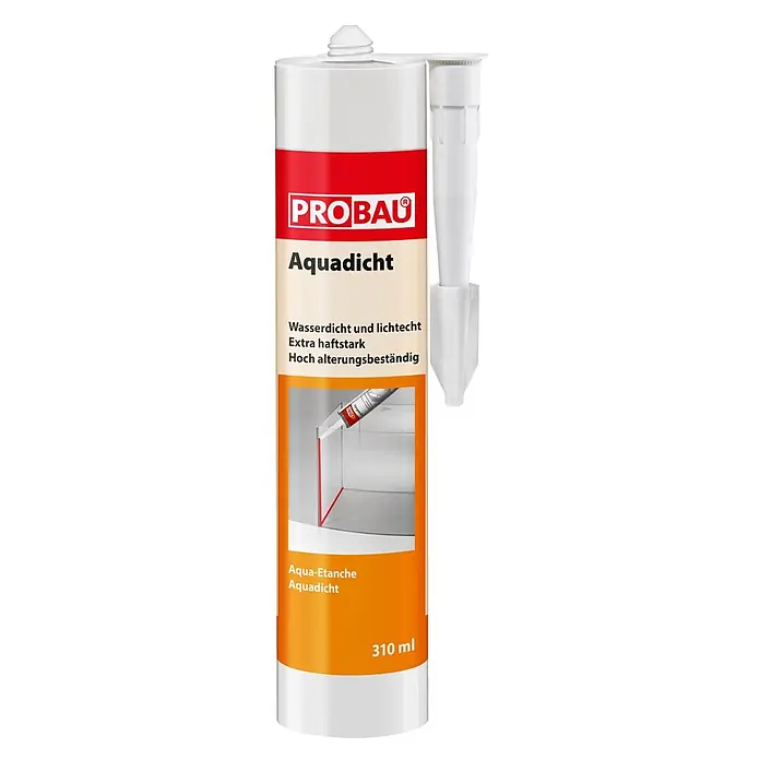 Probau Sanitär-Silikon Aquadicht - 310 ml - Weiße und orange PROBAU Aquadicht Dichtstoffkartusche mit Düse, 310 ml, zum Abdichten.