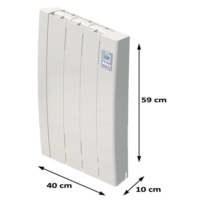 HJM Emisor térmico cerámico Tayn con WiFi - 500 W, Blanco, 12,5 x 37 x 57,4 cm, Cerámico - Radiador eléctrico blanco con pantalla digital, de 59x40x10 cm.