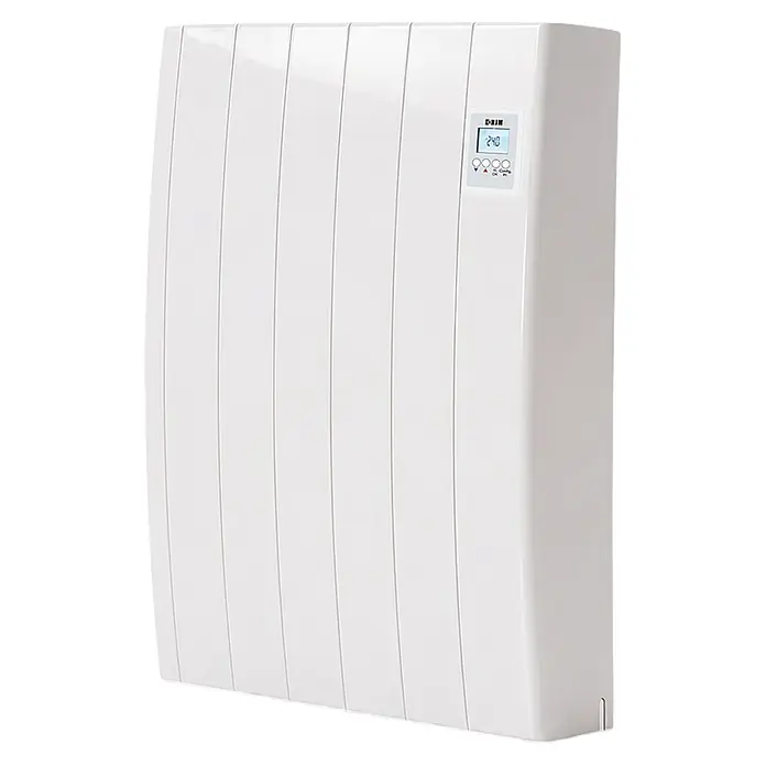 HJM Emisor térmico cerámico Tayn con WiFi - 750 W, Blanco, 12,5 x 53 x 57,4 cm, Cerámico - Radiador eléctrico blanco con aletas verticales y pantalla digital para controles y temperatura.