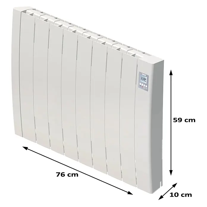 HJM Emisor térmico cerámico Tayn con WiFi - 1.250 W, Blanco, 12,5 x 77 x 57,4 cm, Cerámico - Radiador eléctrico blanco con pantalla digital, de 59 cm de alto, 76 cm de ancho y 10 cm de profundidad.