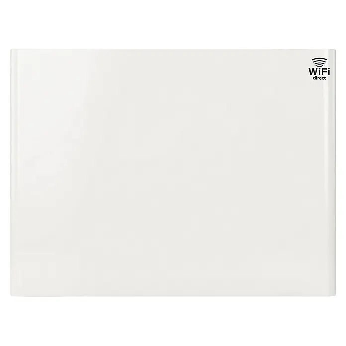 HJM Emisor térmico cerámico Solea con WiFi - 1.500 W, Blanco, 78 x 10,5 x 56 cm, Cerámico - Panel blanco con logo 'WiFi direct' en la esquina superior derecha.