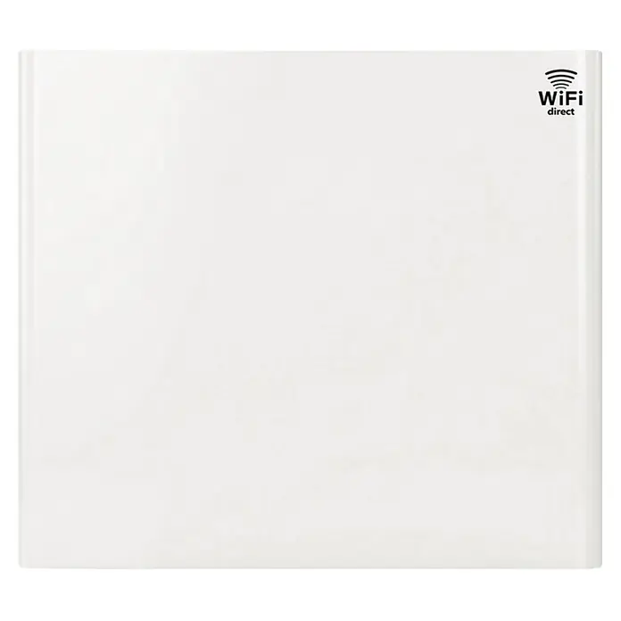 HJM Emisor térmico cerámico Solea con WiFi - 1.000 W, Blanco, 65 x 10,5 x 56 cm, Cerámico - Panel cuadrado blanco con logo "WiFi direct".