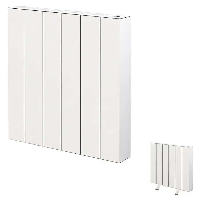 HJM Emisor térmico Elian - 1.000 W, Blanco, 10 x 50,4 x 50 cm, Seco - Radiador eléctrico blanco con paneles verticales, mostrado en tamaño grande y pequeño.