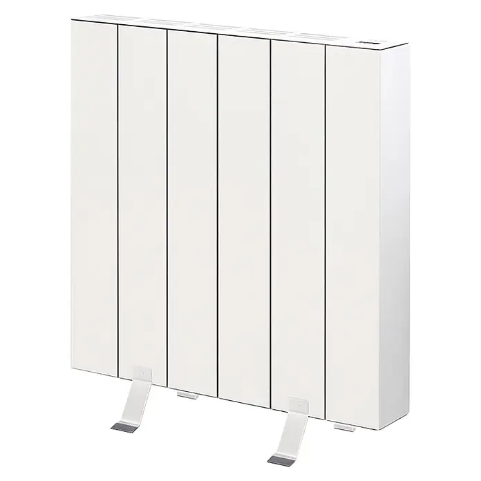HJM Emisor térmico Elian - 1.000 W, Blanco, 10 x 50,4 x 50 cm, Seco - Radiador eléctrico blanco con paneles verticales, apoyado sobre dos pies de soporte.
