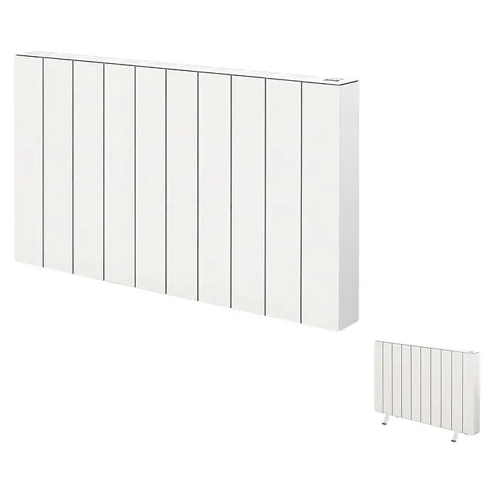 HJM Emisor térmico Elian - 2.000 W, Blanco, 10 x 84,4 x 50 cm, Seco - Radiador eléctrico blanco con paneles verticales. También se muestra una versión más pequeña.