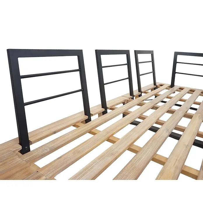 Mendler Loungemöbel-Set HWC-H54 - 2 -tlg., Holz, Hellbraun, Polster hellgrau, Hellbraun, Polster hellgrau - Lattenrost aus Holz mit schwarzen Metallstützen, bildet eine stabile Matratzenunterlage.