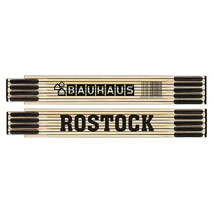 BAUHAUS Zollstock - Rostock, 2 m - Klappmeterstäbe mit den Aufschriften "BAUHAUS" und "ROSTOCK", ideal für Messungen und als dekoratives Element für Heimwerker und Designliebhaber.