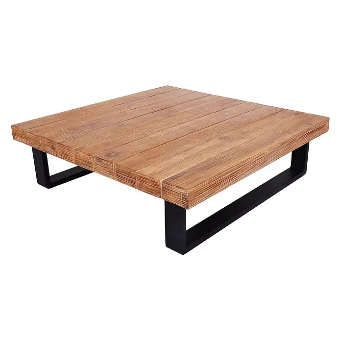 Mendler Loungemöbel-Set HWC-H54 - 3 -tlg., Holz, Hellbraun, Polster beige, Hellbraun, Polster beige - Quadratischer Couchtisch mit naturfarbener Holzplatte und schwarzen U-förmigen Metallbeinen.