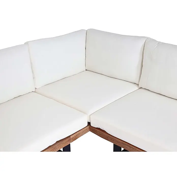 Mendler Loungemöbel-Set HWC-H54 - 3 -tlg., Holz, Hellbraun, Polster cremeweiß, Hellbraun, Polster cremeweiß - Ecksofa für den Außenbereich mit Holztrahmen und weißen Polstern.
