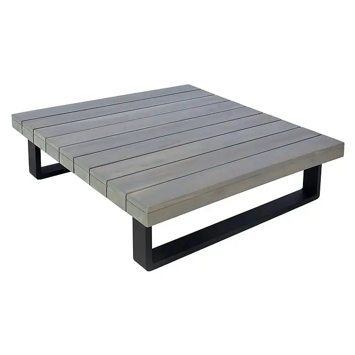 Mendler Loungemöbel-Set HWC-H54 - 2 -tlg., Holz, Grau, Polster dunkelgrau, Grau, Polster dunkelgrau - Quadratischer Couchtisch aus grauem Lattenholz mit schwarzen Metallbeinen.