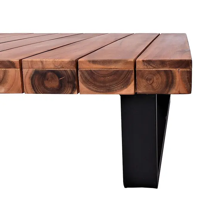 Mendler Loungemöbel-Set HWC-H54 - 2 -tlg., Holz, Braun, Polster dunkelgrau, Braun, Polster dunkelgrau - Holztischplatte mit markanten Naturholzlamellen und schwarzem Metallbein.
