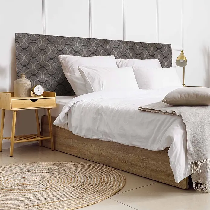 Cabecero de cama Órbita - L x An: 160 x 60 cm, Gris - Cabecero gris con patrón geométrico de círculos repetidos.