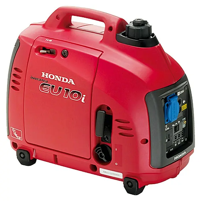 Honda Stromerzeuger EU 10iNennleistung: 1,1 kW, Tankvolumen: 2,1 l - Roter Honda EU10i Inverter Generator, kompakt und tragbar für zuverlässige Stromversorgung unterwegs.