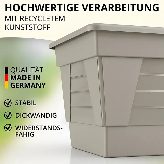 Plastard Pflanzkasten 60 cm Seidengrau, Pflanzkasten, Balkonkasten - 1 Stk., Außenmaß (L x B x H): 60 x 21 x 17 cm, Kunststoff, Seidengrau - Grau/taupefarbener Behälter aus recyceltem Kunststoff, stabil und dickwandig.