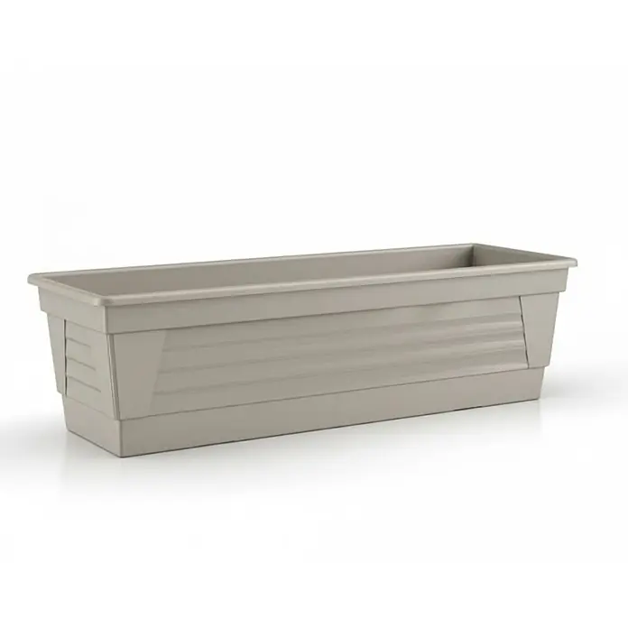 Plastard Pflanzkasten 60 cm Seidengrau, Pflanzkasten, Balkonkasten - 1 Stk., Außenmaß (L x B x H): 60 x 21 x 17 cm, Kunststoff, Seidengrau - Rechteckiger beiger Blumenkasten aus Kunststoff mit gerilltem Design.