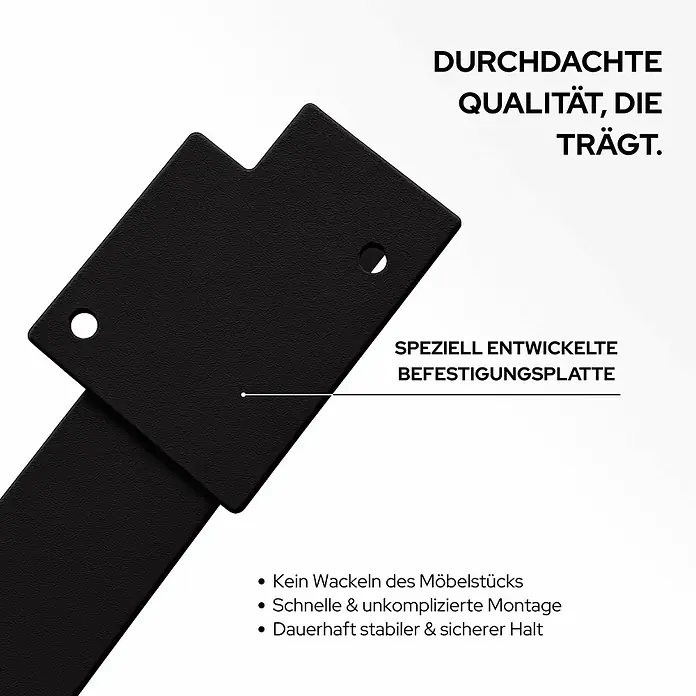 HEVVA Möbelfuß-Set LUXEMBURG - L x B x H: 35 x 4 x 15 cm, Metall, 2 Stk. - Schwarze, texturierte Metall-Befestigungsplatte mit Schraublöchern.