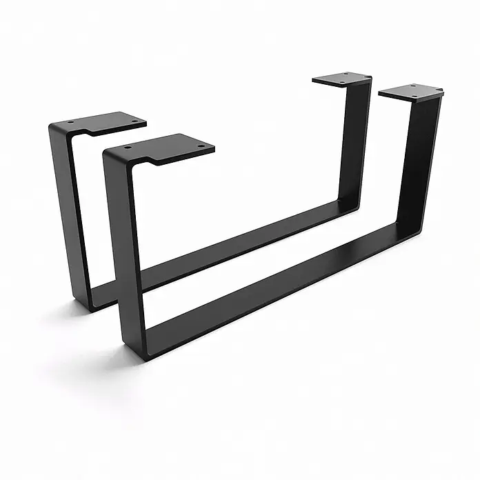 HEVVA Möbelfuß-Set LUXEMBURG - L x B x H: 45 x 4 x 20 cm, Metall, 2 Stk. - Zwei schwarze U-förmige Möbelfüße aus Metall mit oberen Montageplatten.