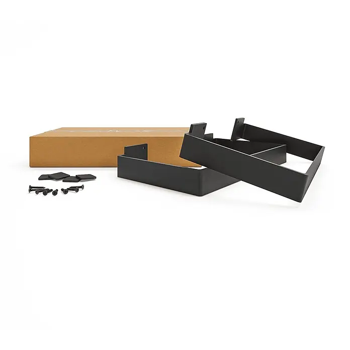 HEVVA Möbelfuß-Set LUXEMBURG - L x B x H: 40 x 4 x 20 cm, Metall, 2 Stk. - Schwarze U-förmige Metall-Tischbeine, Montagezubehör und ein flacher Karton.