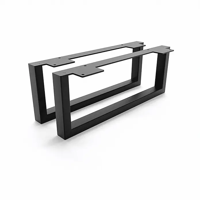 HEVVA Möbelfuß-Set GRAZ - L x B x H: 40 x 3 x 15 cm, Metall, 2 Stk. - Zwei schwarze U-förmige Metall-Tischbeine mit Montageplatten für Möbel.