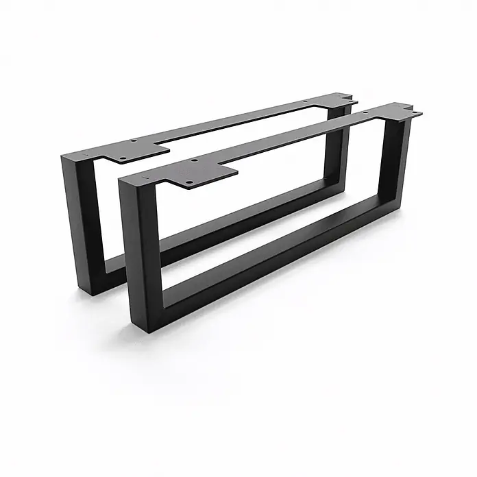 HEVVA Möbelfuß-Set GRAZ - L x B x H: 45 x 3 x 15 cm, Metall, 2 Stk. - Paar schwarzer Tischbeine aus Metall mit rechteckigem Rahmen und Montageplatten.