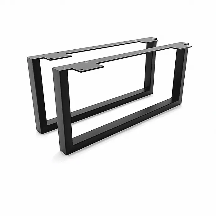HEVVA Möbelfuß-Set GRAZ - L x B x H: 45 x 3 x 20 cm, Metall, 2 Stk. - Zwei schwarze U-förmige Metalltischbeine mit rechteckigen Profilen und vorgebohrten Montageplatten.