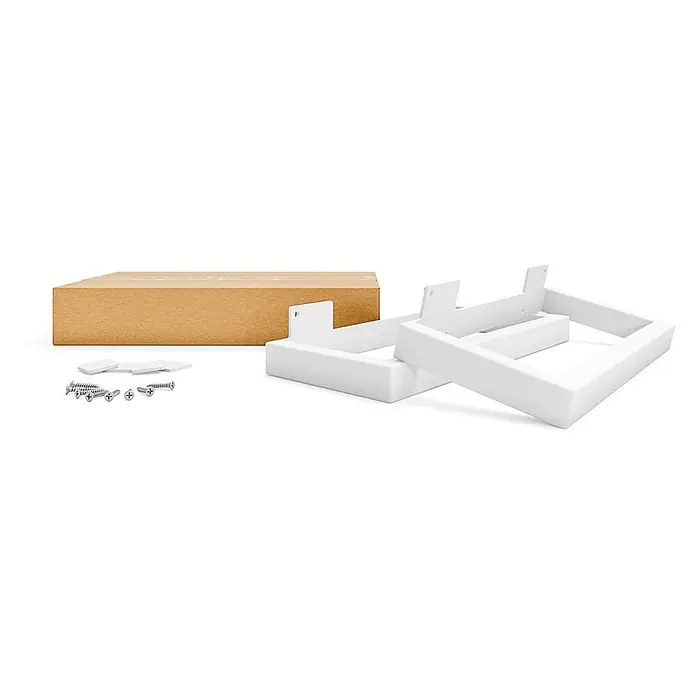 HEVVA Möbelfuß-Set GRAZ - L x B x H: 30 x 3 x 15 cm, Metall, 2 Stk. - Weiße modulare Rahmen, ein Karton, Schrauben und Unterlegscheiben zur Montage.