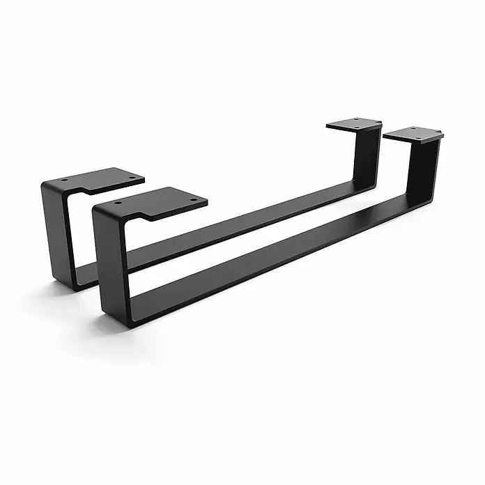 HEVVA Möbelfuß-Set LUXEMBURG - L x B x H: 50 x 4 x 10 cm, Metall, 2 Stk. - Zwei schwarze, U-förmige Stahlmöbelbeine mit Montageplatten für Tische oder Bänke.