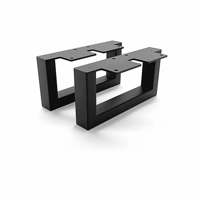 HEVVA Möbelfuß-Set GRAZ - L x B x H: 20 x 3 x 10 cm, Metall, 2 Stk. - Zwei schwarze, rechteckige Metall-Tischbeine mit Montageplatten.