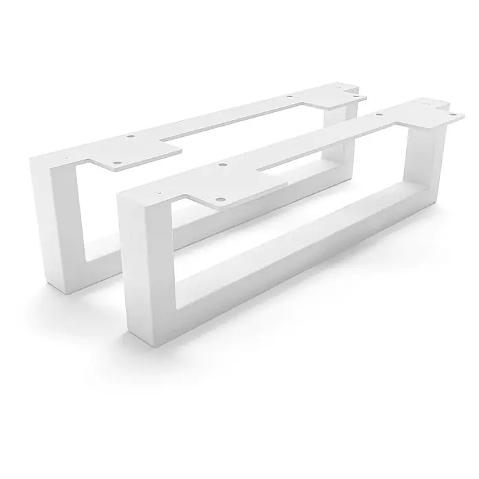 HEVVA Möbelfuß-Set GRAZ - L x B x H: 35 x 3 x 10 cm, Metall, 2 Stk. - Paar weiße rechteckige U-förmige Metalltischbeine mit vorgebohrten Montageplatten.