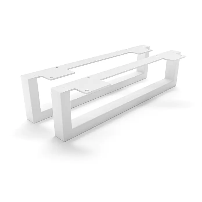 HEVVA Möbelfuß-Set GRAZ - L x B x H: 40 x 3 x 10 cm, Metall, 2 Stk. - Zwei weiße Metall-Tischbeine mit minimalistischem rechteckigem Rahmendesign und Montageplatten.