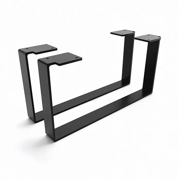 HEVVA Möbelfuß-Set LUXEMBURG - L x B x H: 40 x 4 x 20 cm, Metall, 2 Stk. - Zwei schwarze U-förmige Metall-Tischbeine mit vorgebohrten Befestigungslöchern.