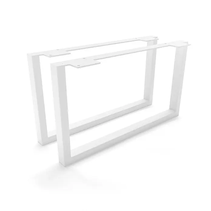 HEVVA Möbelfuß-Set GRAZ - L x B x H: 45 x 3 x 25 cm, Metall, 2 Stk. - Zwei weiße Metall-Tischbeine mit Montageplatten, für modernen Schreibtisch oder Tisch.