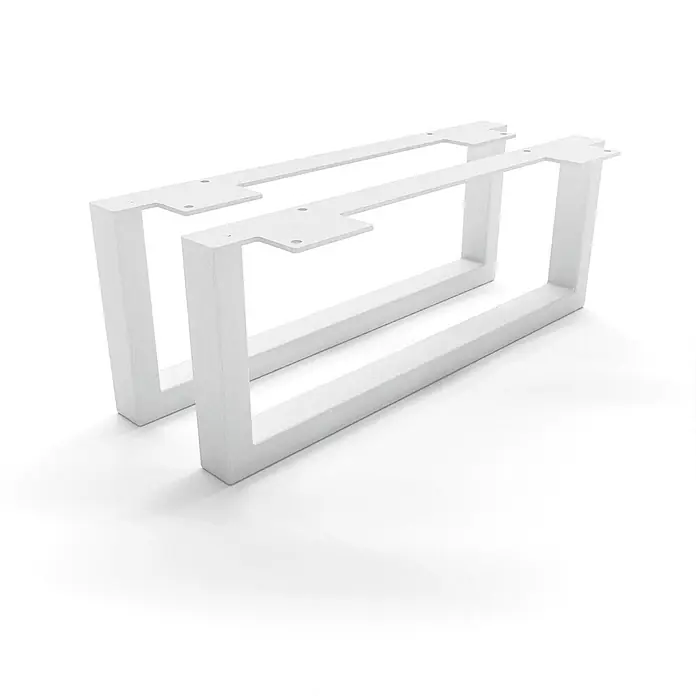 HEVVA Möbelfuß-Set GRAZ - L x B x H: 40 x 3 x 15 cm, Metall, 2 Stk. - Zwei weiße rechteckige Metall-Tischbeine mit Montageplatten.