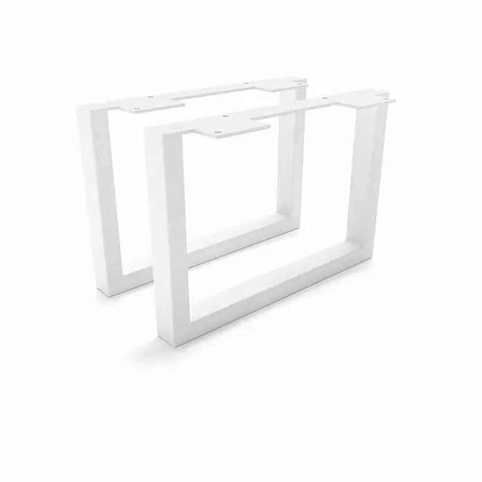 HEVVA Möbelfuß-Set GRAZ - L x B x H: 30 x 3 x 20 cm, Metall, 2 Stk. - Zwei weiße Metall-Tischbeine mit Montageplatten, als rechteckige Rahmen konzipiert.