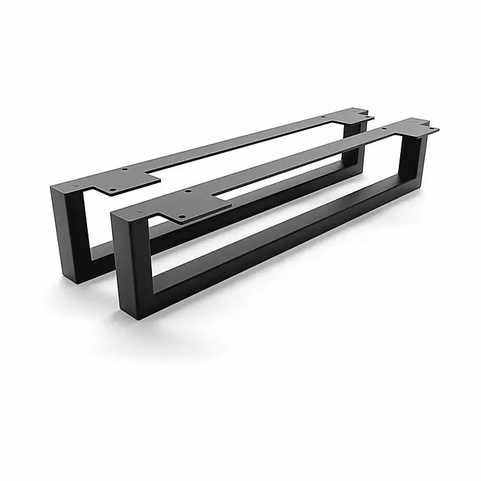 HEVVA Möbelfuß-Set GRAZ - L x B x H: 50 x 3 x 10 cm, Metall, 2 Stk. - Zwei schwarze, matte Metall-Tischbeine mit vorgebohrten Montageplatten.