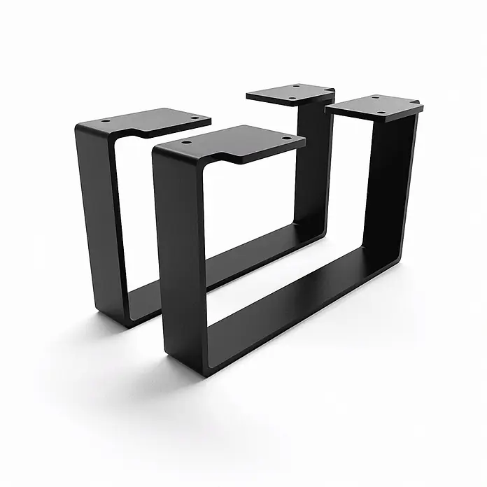 HEVVA Möbelfuß-Set LUXEMBURG - L x B x H: 25 x 4 x 15 cm, Metall, 2 Stk. - Zwei schwarze U-förmige Metall-Tischbeine mit vorgebohrten Montageplatten für Möbel.