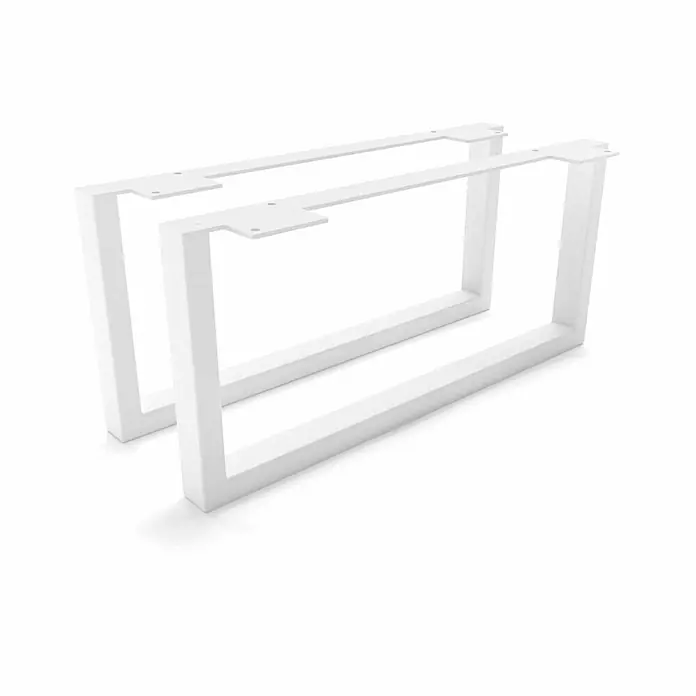 HEVVA Möbelfuß-Set GRAZ - L x B x H: 45 x 3 x 20 cm, Metall, 2 Stk. - Zwei weiße rechteckige Tischbeine aus Metall mit Montageplatten.