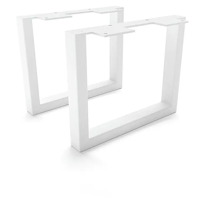 HEVVA Möbelfuß-Set GRAZ - L x B x H: 25 x 3 x 20 cm, Metall, 2 Stk. - Zwei weiße U-förmige Metall-Tischbeine mit vorgebohrten Montageplatten.