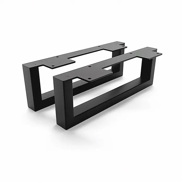 HEVVA Möbelfuß-Set GRAZ - L x B x H: 30 x 3 x 10 cm, Metall, 2 Stk. - Zwei schwarze rechteckige Metall-Tischbeine mit Montageplatten.