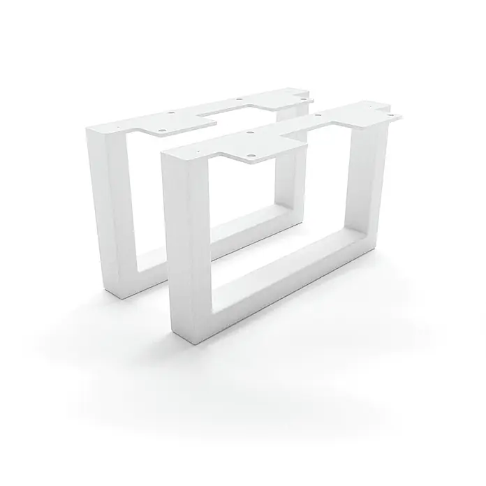 HEVVA Möbelfuß-Set GRAZ - L x B x H: 25 x 3 x 15 cm, Metall, 2 Stk. - Zwei weiße U-förmige Tischbeine mit oberen Befestigungsplatten und vorgebohrten Löchern.