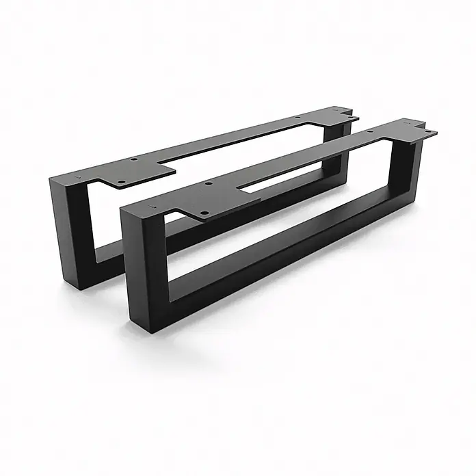 HEVVA Möbelfuß-Set GRAZ - L x B x H: 40 x 3 x 10 cm, Metall, 2 Stk. - Paar schwarze U-förmige Metall-Tischbeine mit vorgebohrten Montageplatten.