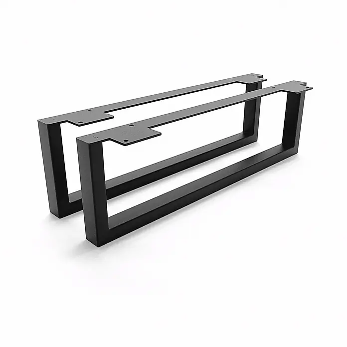HEVVA Möbelfuß-Set GRAZ - L x B x H: 50 x 3 x 15 cm, Metall, 2 Stk. - Zwei schwarze Metall-Tischbeine in U-Form mit Montageplatten.