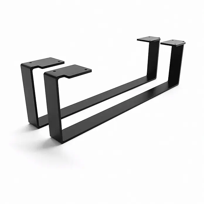 HEVVA Möbelfuß-Set LUXEMBURG - L x B x H: 50 x 4 x 15 cm, Metall, 2 Stk. - Zwei schwarze U-förmige Metall-Tischbeine mit Montageplatten.