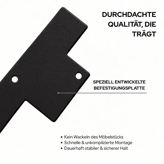 HEVVA Möbelfuß-Set GRAZ - L x B x H: 40 x 3 x 10 cm, Metall, 2 Stk. - Schwarze, texturierte Metall-Befestigungsplatte mit zwei Schraubenlöchern.