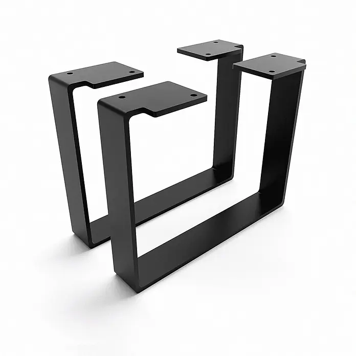 HEVVA Möbelfuß-Set LUXEMBURG - L x B x H: 25 x 4 x 20 cm, Metall, 2 Stk. - Zwei schwarze U-förmige Metall-Tischbeine, je mit einer oberen Montageplatte und Schraublöchern zur Befestigung.