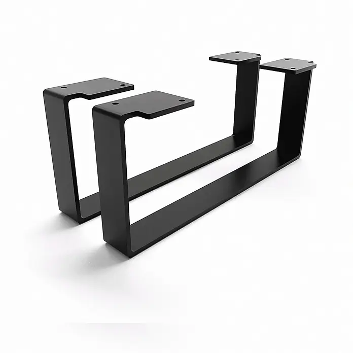 HEVVA Möbelfuß-Set LUXEMBURG - L x B x H: 35 x 4 x 15 cm, Metall, 2 Stk. - Zwei schwarze U-förmige Metalltischbeine mit vorgebohrten Montageplatten.