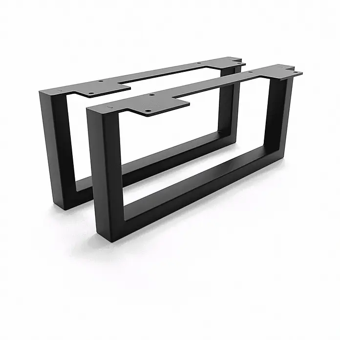 HEVVA Möbelfuß-Set GRAZ - L x B x H: 35 x 3 x 15 cm, Metall, 2 Stk. - Zwei schwarze, rechteckige Metall-Tischbeine mit flachen Montageplatten und Schraublöchern.