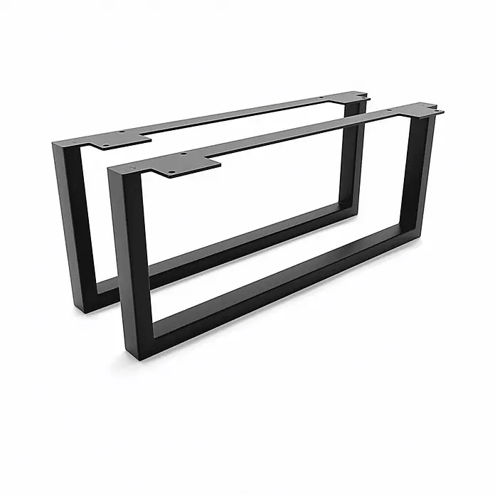 HEVVA Möbelfuß-Set GRAZ - L x B x H: 50 x 3 x 20 cm, Metall, 2 Stk. - Zwei schwarze U-förmige Metall-Tischbeine mit Montageplatten.